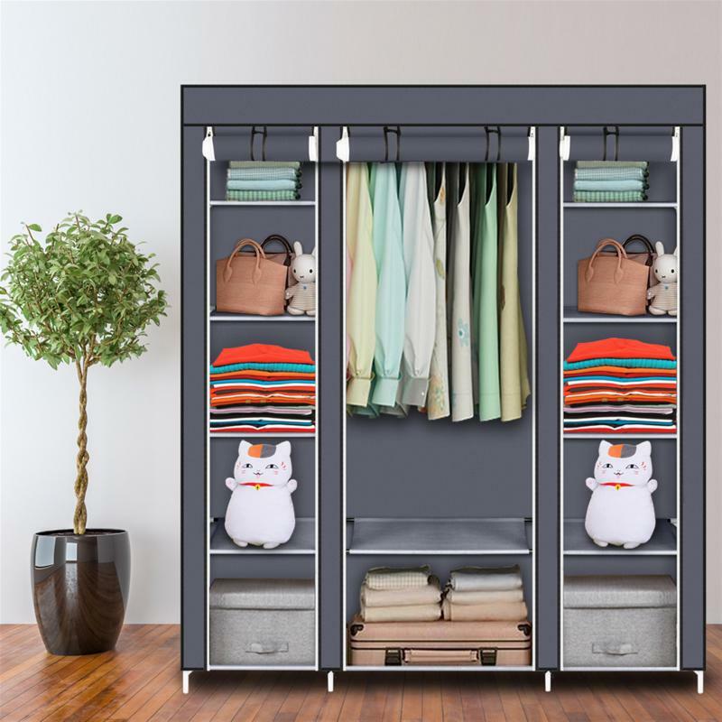 Foldable Wardrobe Rental Room Bedroom Clothes Closet Double Rod Clothes Storage Organizer Wardrobes Living Room Home Furniture