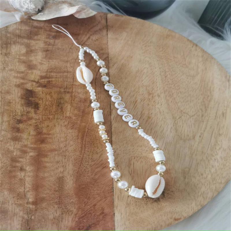 Bohemia Trendy Shell Pearl Phone Chain Anti-lost Lanyard For Phone Hanging Cord Wrist Band Rope Women Acrylic Cellphone Charm