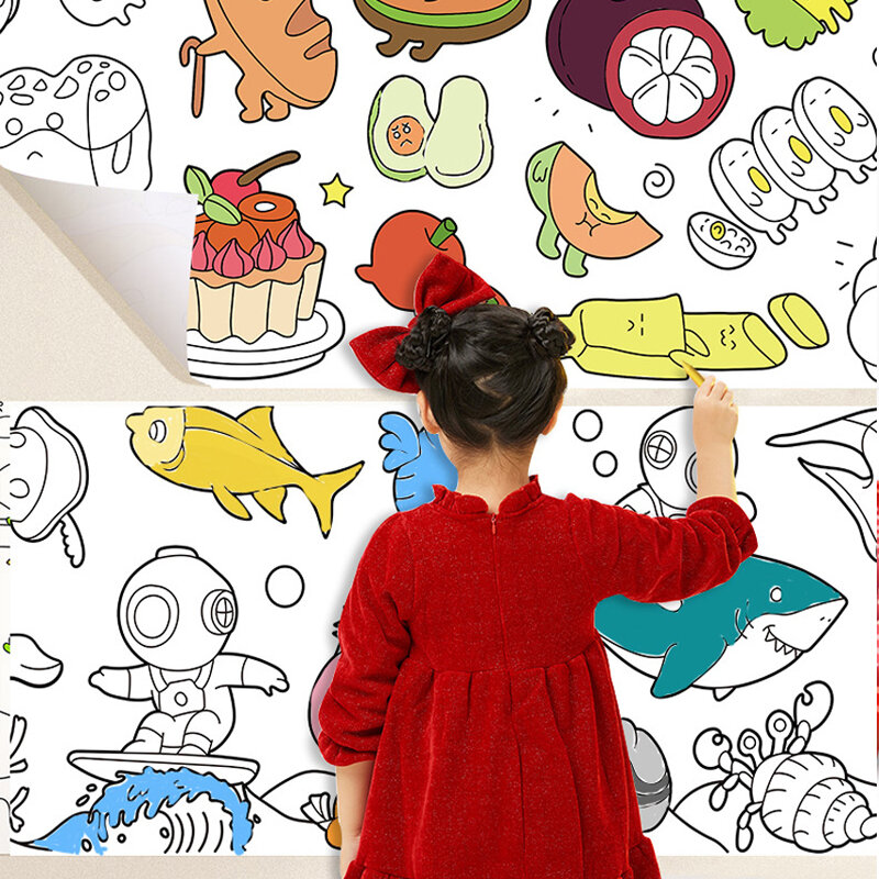 Gulungan Gambar Anak-anak DIY Kertas Warna Lengket Mengisi Gulungan Kertas Mewarnai untuk Anak-anak DIY Lukisan Gambar Mainan Pendidikan Awal