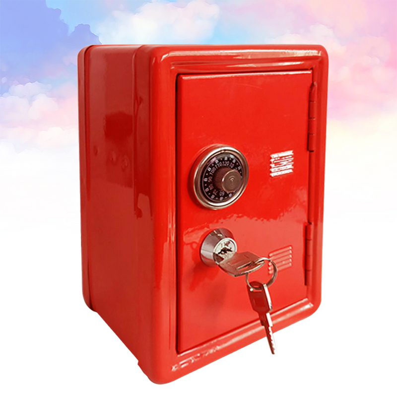 ミニチュアメタルセーフボックス、クリエイティブな鉄製の貯金箱、ミニstrongbox形状、節約ポット、デスクトップマネーボックス、家庭用の赤い装飾品