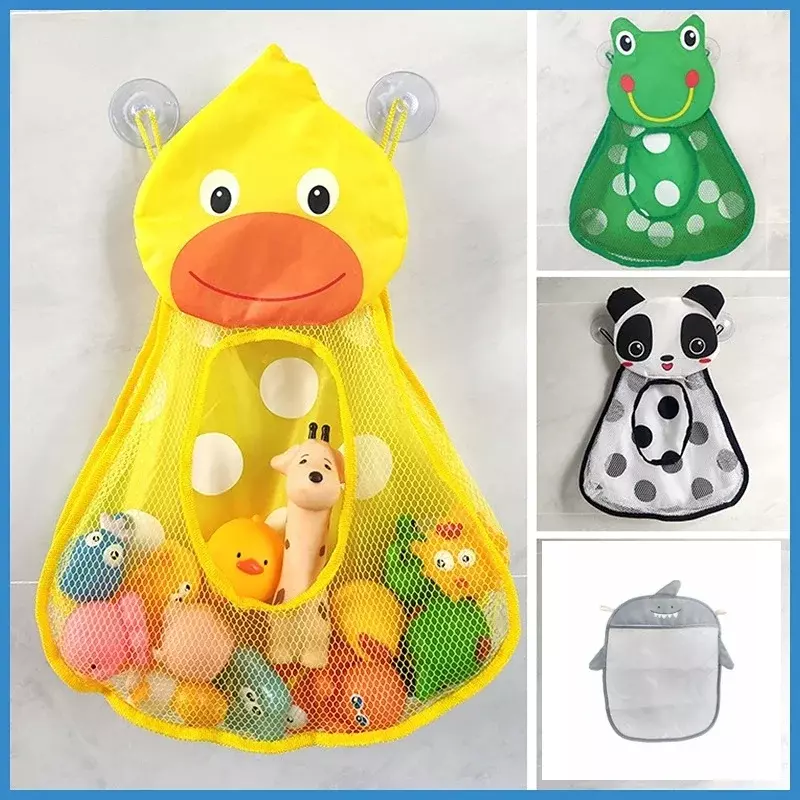 아기 목욕 장난감, 귀여운 오리 개구리 메쉬 그물 장난감 보관 가방, 강한 흡입 컵, 목욕 게임 가방, 욕실 정리함 물 장난감 1 개