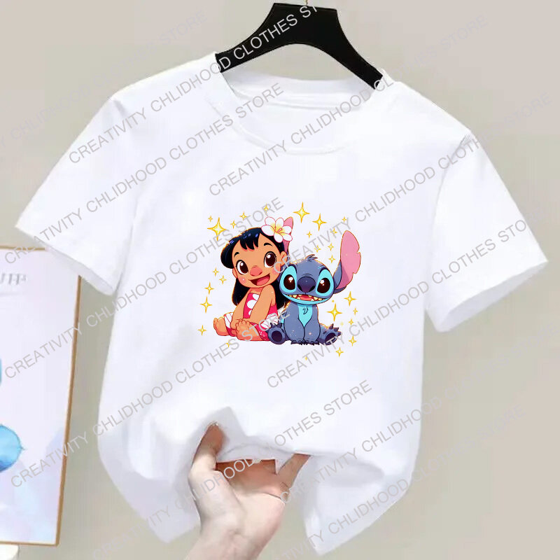 New Stitch T-Shirt bambini estate Kawaii Flower Anime magliette cartoni animati abbigliamento Casual Tee Shirt Kid Girl Boy top manica corta