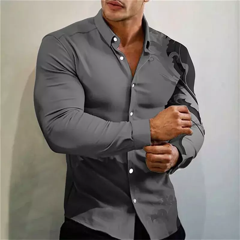 Men's High Quality Luxury Prom Fashion Panel Contrast Print Polo Single breasted Costume Designer Long Sleeve Men's Shirt