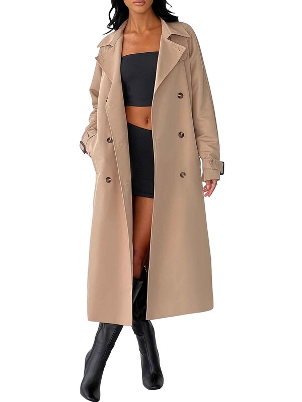 Trench Casual da donna giacca a vento a maniche lunghe doppiopetto con cintura Streetwear capispalla