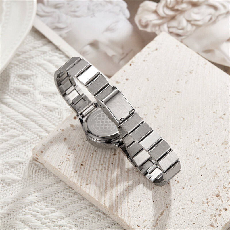 Relógio de pulso com mostrador pequeno feminino, relógio de quartzo feminino, redondo, prata, criativo, moda, novo