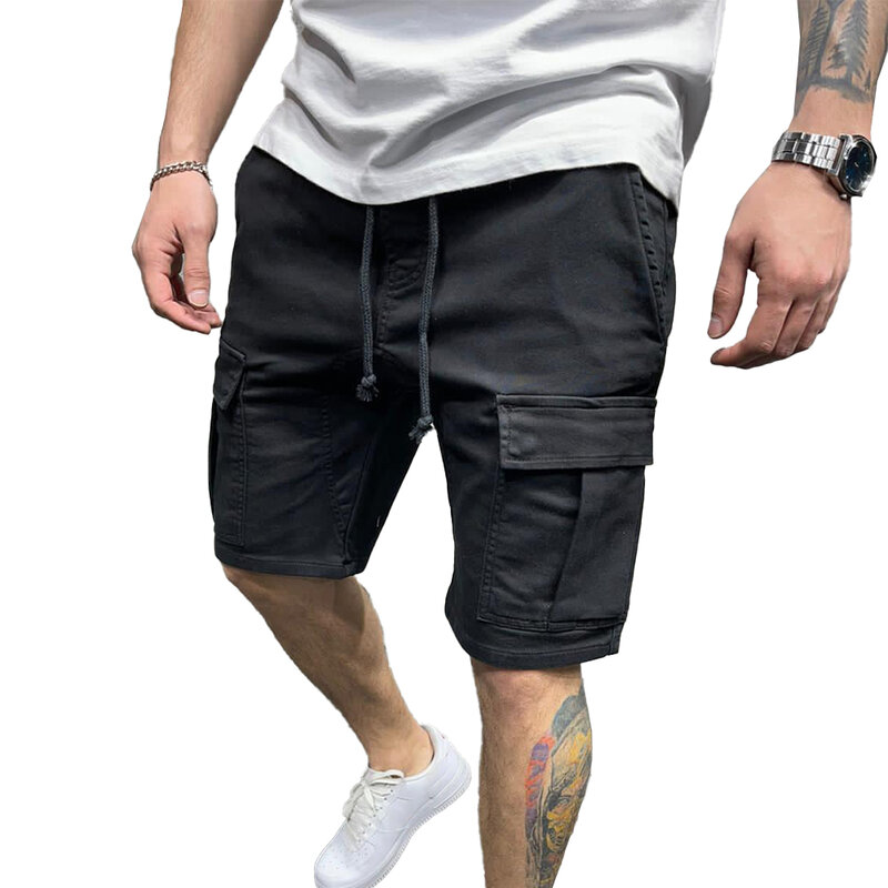Pantalones cortos con cordón y cintura elástica para hombre, Shorts deportivos con múltiples bolsillos, cómodos, a la moda, para playa y exteriores