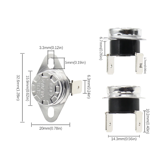 Sensor de temperatura KSD301, interruptor de control de temperatura, botón de anillo fijo, normalmente cerrado, 10A, 100 V, 40/85/95/250/125C-160 grados