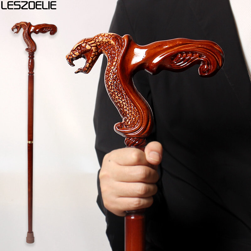 Cobra-bastón de madera de haya con mango de cabeza de serpiente para hombre y mujer, bastones elegantes de moda, color rojo marrón, 95cm
