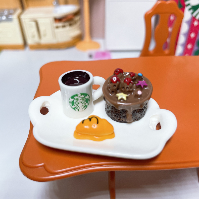 Miniature Candy Toy Dollhouse Play House Toy Creative Mini Coffee Cake Bread Set Plate Model Desktop Ornaments Kids Gifts