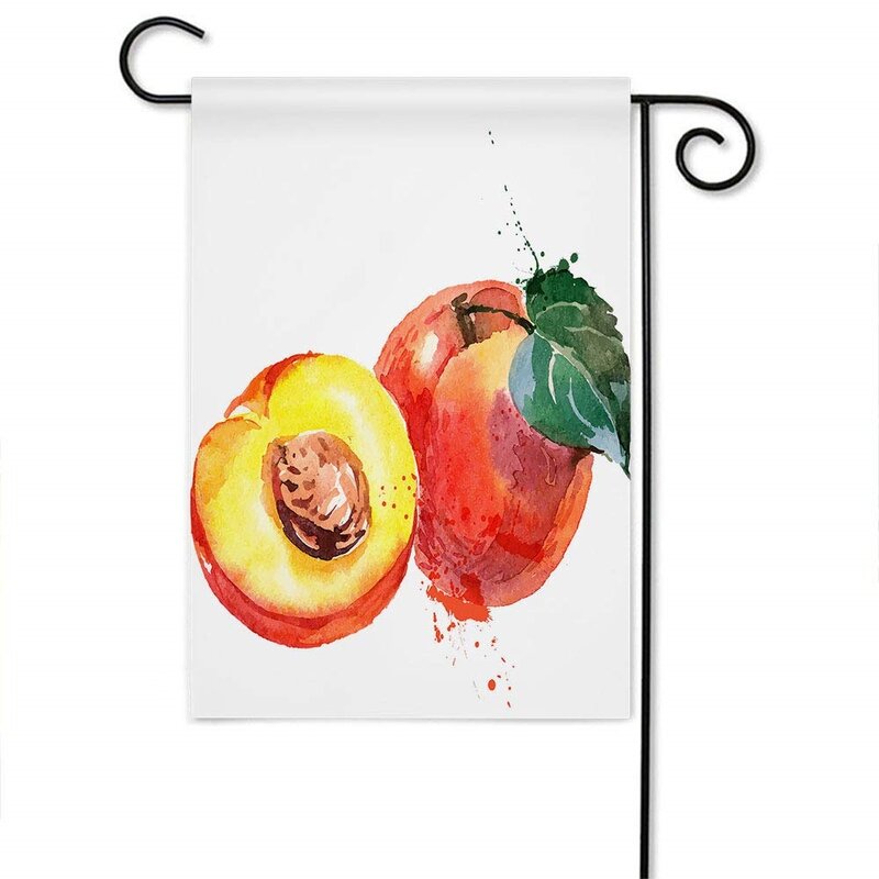 Peach Garden Flag Watercolor Painting Juicy Fruit Slice Leaf Love Flags Welcome Yard Double Sided Flag Outdoor Home Lawn Decor