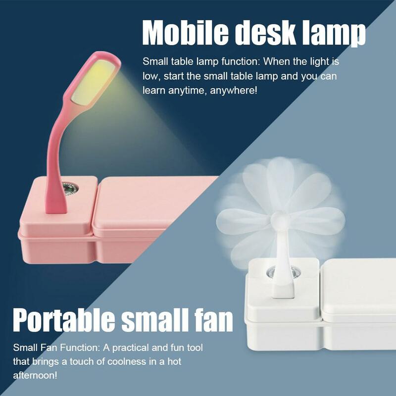 Cute Pencil Box Large-capacity Portable And Multi-functional Stationery Bag With Fan Lamp Ample Storage Space For Child L7V6