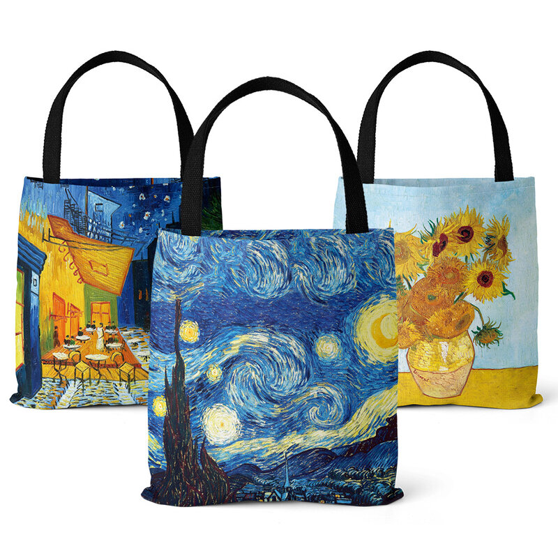2023 New Starry Sky Oil Painting Tote Bag Women's Canvas Bag Beach Bag Large Capacity Fabric Bag Crossbody Bag Popular