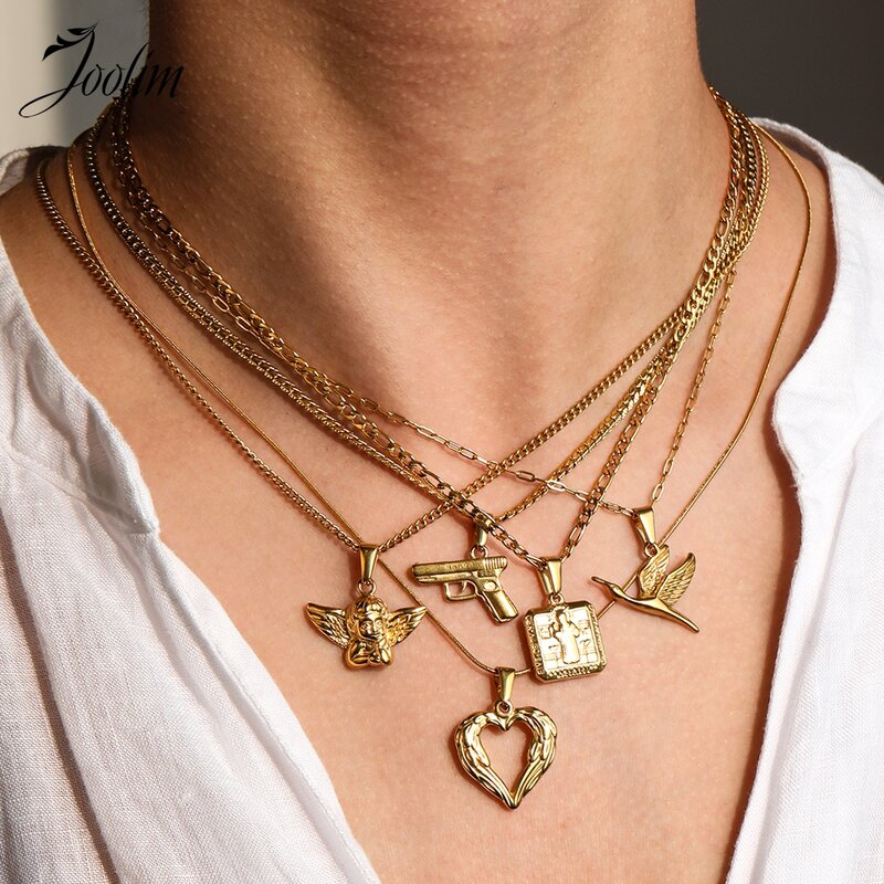 Joolim Jewelry Wholesale Fashion Vintage Cupid Angel Love Cross Rose Collar Single Stainless Steel Pendant Gift For Women