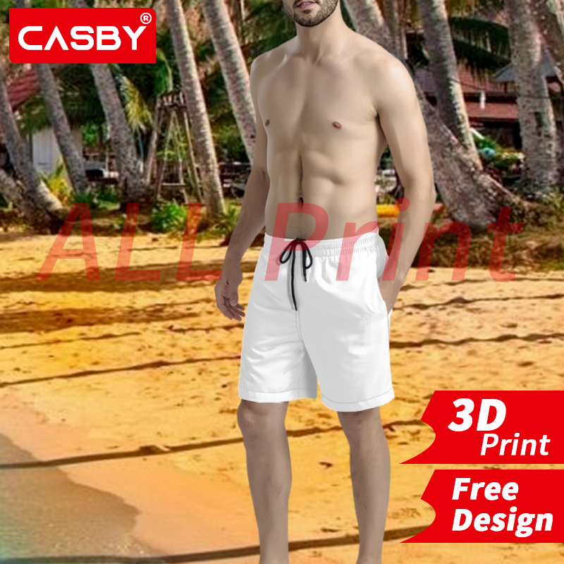 Pantalones cortos de playa para hombre, Shorts deportivos informales de verano con cintura elástica, impresión 3D, Logo personalizado, diseño de impresión completa, diseño libre DIY