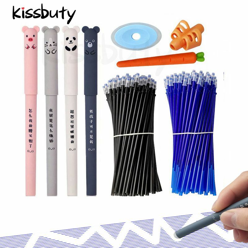 Kawaii-Ensemble de stylos gel effaçables, animaux de dessin animé, chat mignon, recharge de stylo effaçable, poignée lavable, papeterie scolaire, le plus récent