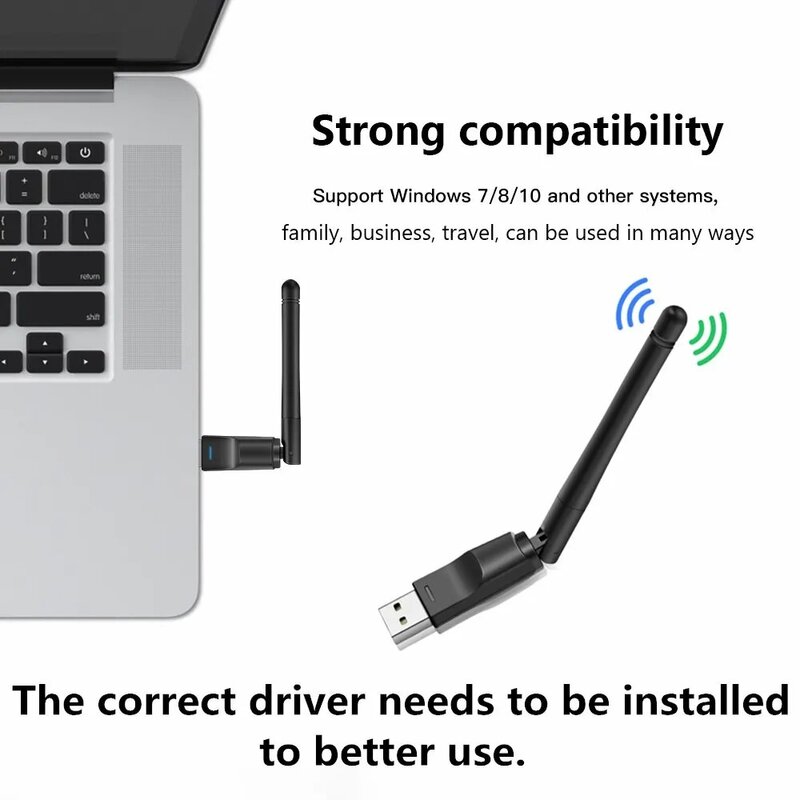 150Mbps Mini USB WiFi Adapter, 8188ETV MT7601 Placa de rede sem fio, Antena Signal Receiver, Dongle para PC Laptop, Windows 7, 10, 11