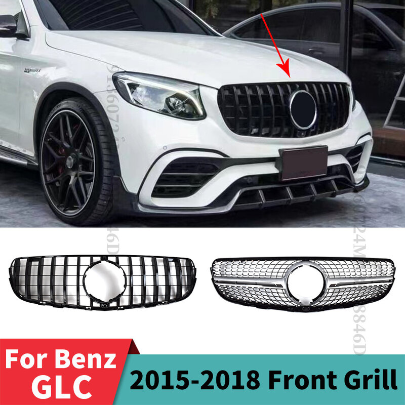 Diamante GT Estilo Front Inlet Bumper Grille, peça de substituição, Grill Reajuste para Mercedes Benz GLC X253 2015-2018, Tuning Mesh