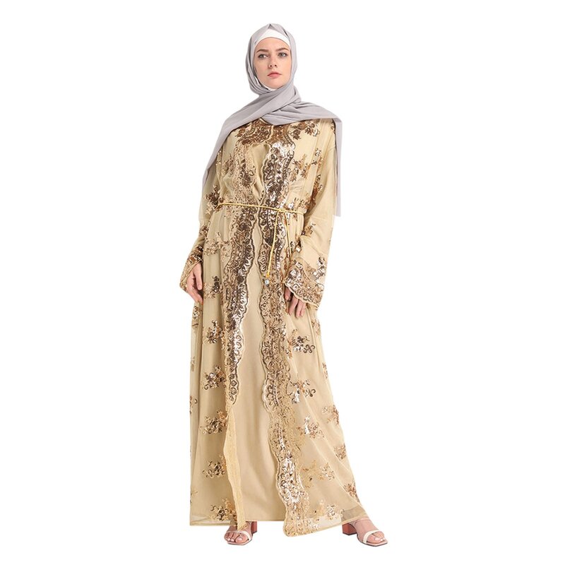 Cardigan musulmano con paillettes scavate da donna Cardigan con abbigliamento islamico allentato Ramadan Eid Abaya abito arabo islamico Cardigan caftano