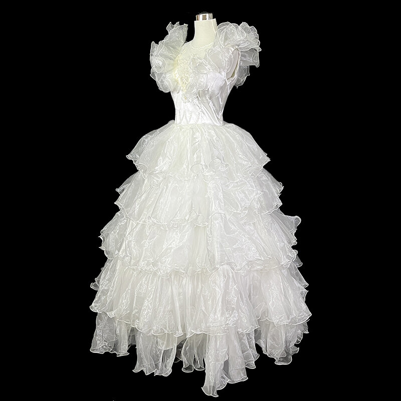 AnXin SH gaun pernikahan bunga putih putri vintage renda leher o manik-manik mutiara kristal ruffles tanpa lengan gaun pengantin antik