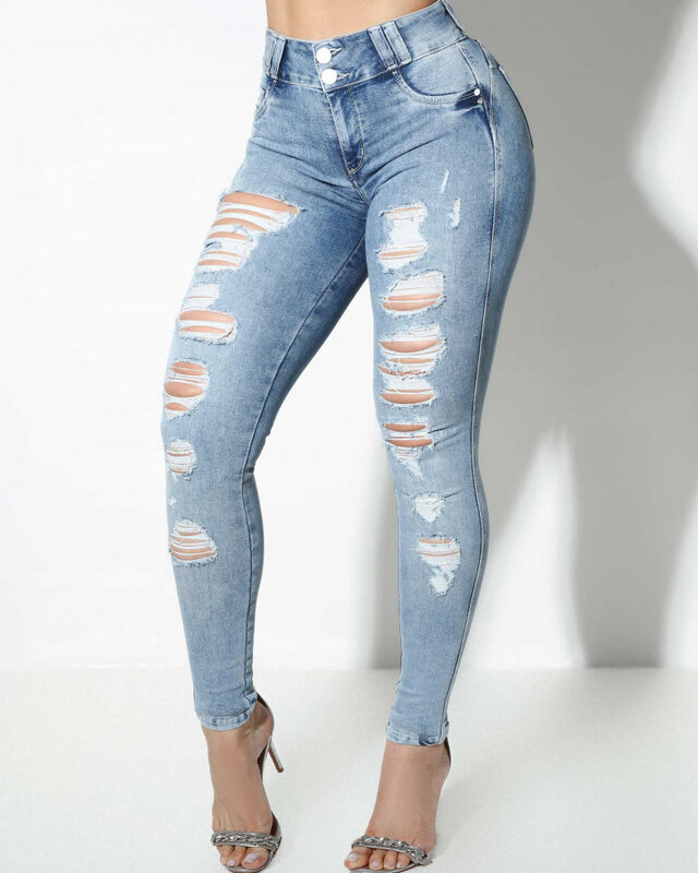 Zerrissene Jeans für Frauen Mode lose Vintage hohe Hose unten gerade weibliche Hose Streetwear Stretch Skinny Hose