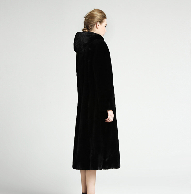 Mantel Bulu Cerpelai Panjang Wanita, Mantel Bulu Cerpelai Panjang Modis Bertudung Hangat Tebal Natural Furs untuk Wanita