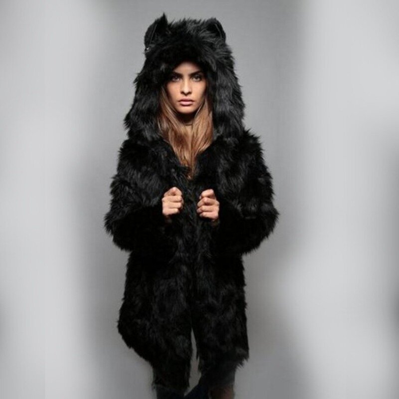 Imitation Raccoon Fur Coat para mulheres, comprimento médio, outono e inverno