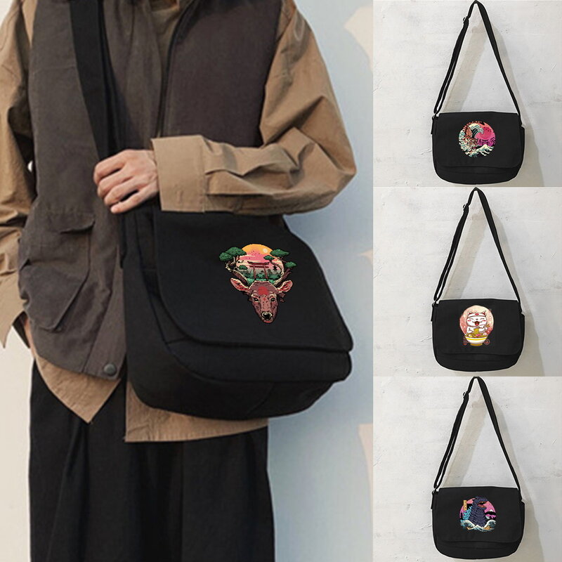 Bolsa de mensajero multifunción de moda, bolso de estilo universitario Harajuku con personalidad, portátil, de un solo hombro, con patrón japonés