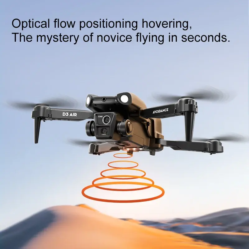 โดรน D3Air มืออาชีพกล้องสามตัวถ่ายภาพทางอากาศ ° 360หลีกเลี่ยงสิ่งกีดขวางการกำหนดตำแหน่งลื่นไหลด้วยแสงพับได้ของเล่นขนาดเล็ก UAV