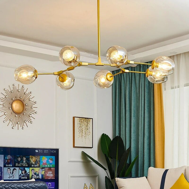 Nordic LED Glass Chandeliers for Living Room Decor, Modern Indoor Teto Iluminação, Loft Hanging Lâmpadas, Home Fixtures