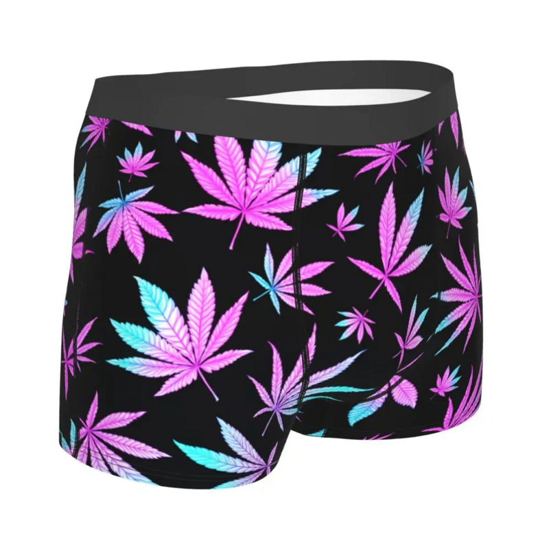 Men Cannabis Leaf Plant Hemp Underwear Fluorescent Colors Printed Boxer Shorts Panties Male Breathable Underpants