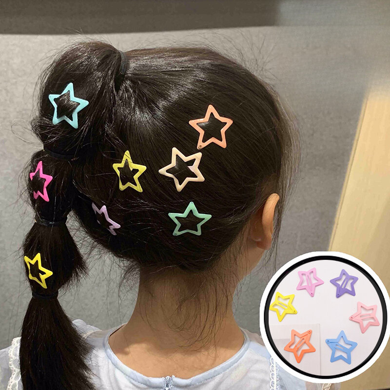 6pcs Cute Colorful Star Waterdrop Shape Hair Clips For Girls Children Lovely Hair Decorate Hairpins Kids Hair Accessories Random