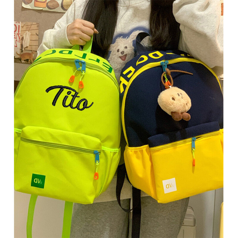 Tas sekolah, tas kontras warna siswa, ransel kapasitas tinggi baru, tas ransel nama unik, tas perjalanan santai