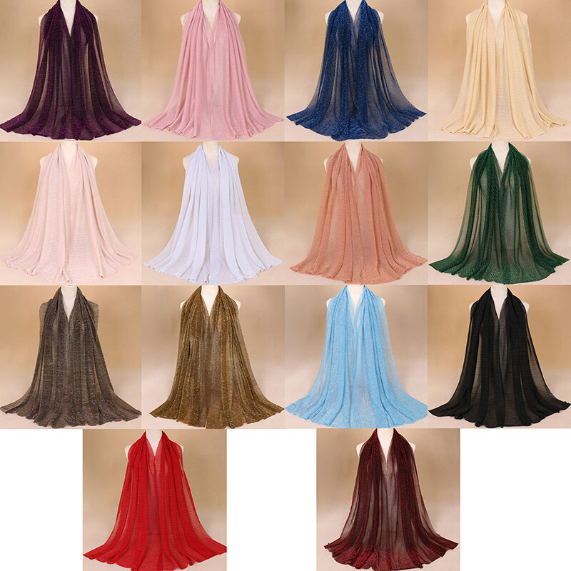 1Pc Glitter Scarf Women Muslim Shimmer Hijab Crinkle Shiny Shawl Islamic Headscarf Thin Transparent Woman Party Accessories
