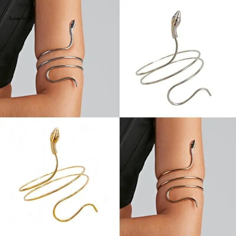 Brassard serpent en métal pour Costume, Punk, serpent enroulé en spirale, manchette du haut du bras, Bracelet Flexible