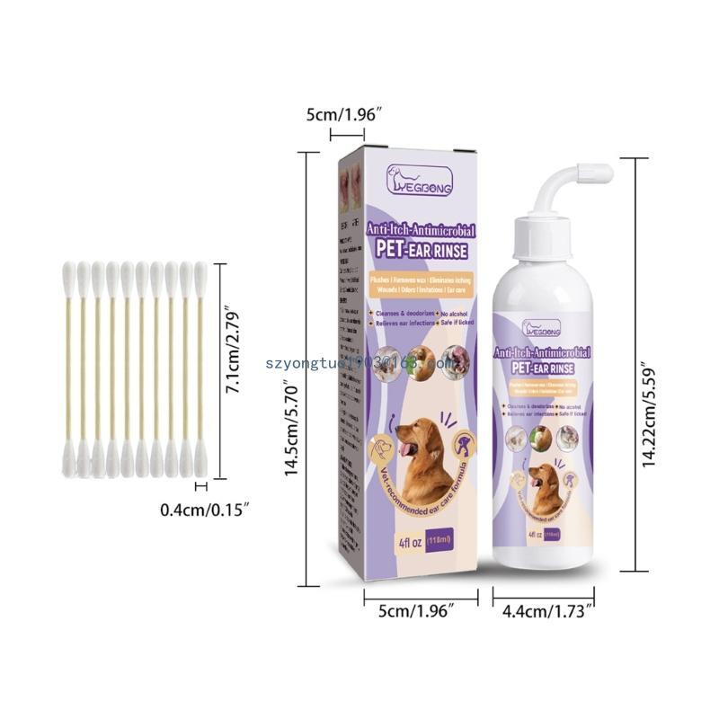 Cat Dog Ear Cleaner Plant Extracts Ear Drops for Cleaning 10pcs Cotton Swabs