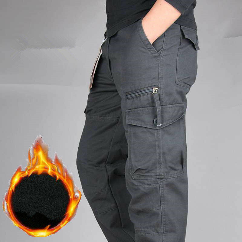 Winter Fleece Lining Cargo Pants Men Thick Warm Baggy Cotton Double Layer Long Trousers Tactical Pants Size M-3XL