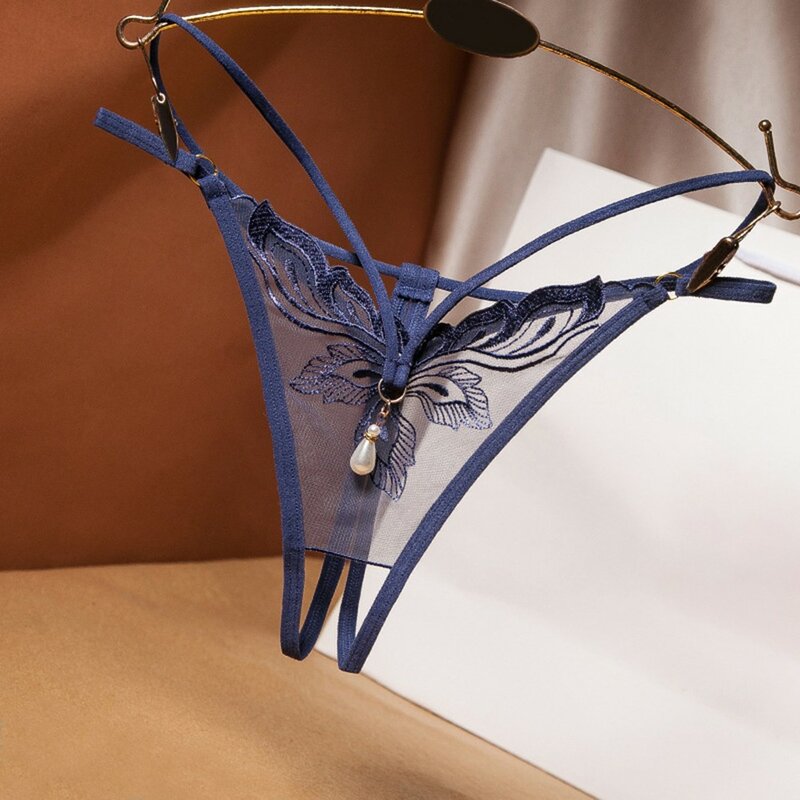 Seksowne damskie majtki koronkowy haft bez krocza prześwitujące stringi stringi bielizna przez majtki z wyciętymi kroczami