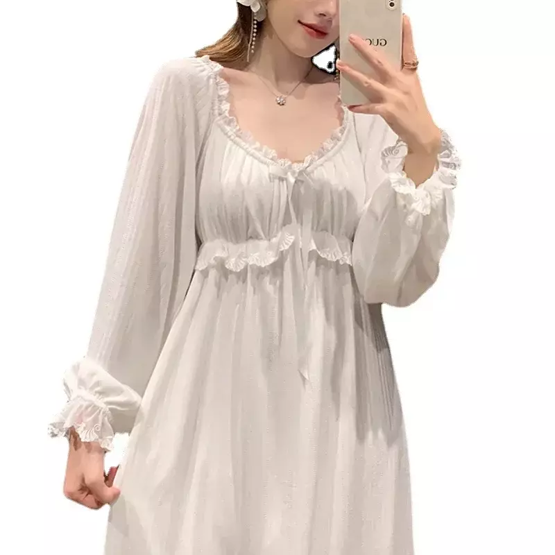 Cotton Nightgowns for Women New Long Sleeve Night Dress Large Size Loose White Nightdress Ladie's Nightwear Nightshirt