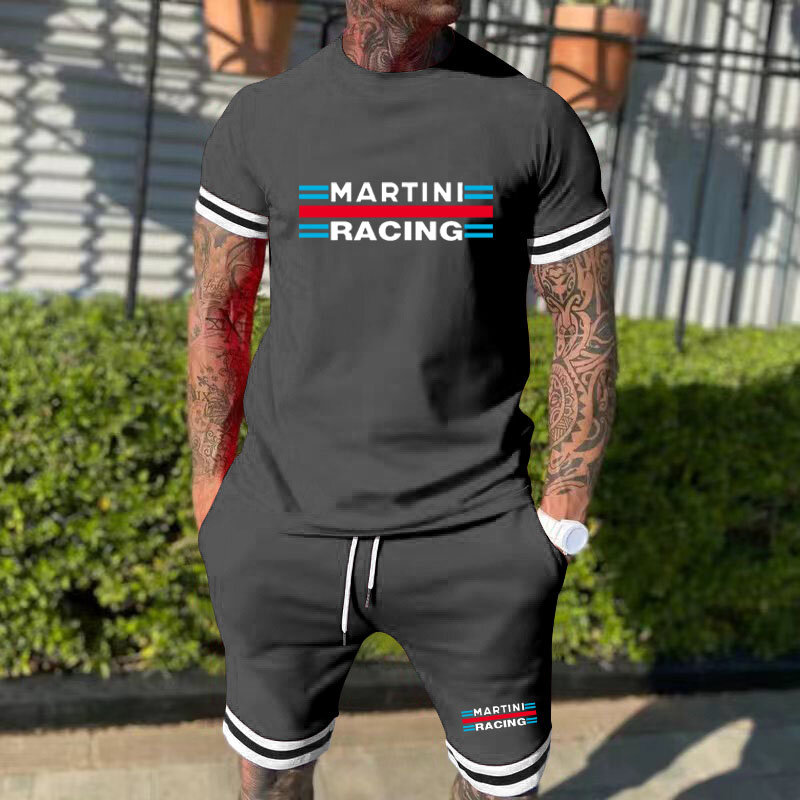 Camiseta e shorts masculinos Martini Racing estampados de manga curta, roupas esportivas de duas peças, terno casual de fitness, verão, novo