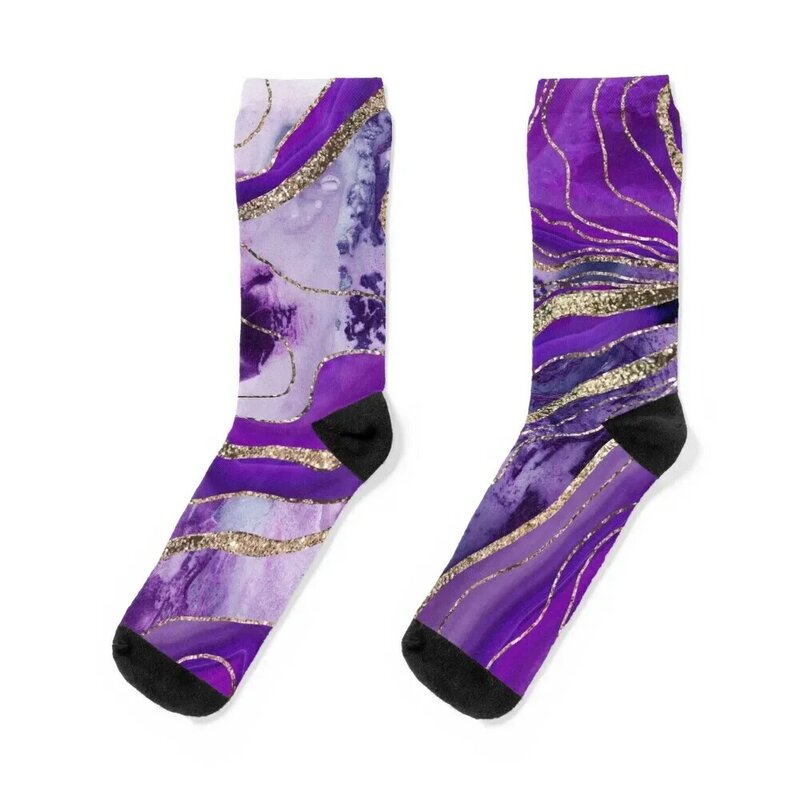 Calcetines con purpurina de ágata de mármol líquido para hombre y mujer, medias cálidas y frescas de invierno, #4, # Decoración