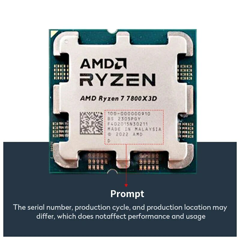 Processador AMD Ryzen para Desktop com GPU Integrada, 7 7800X3D, 8 núcleos, 16 thread, 4,2 GHz, DDR5, 5200, 120W, Soquete AM5, Chips Integrados