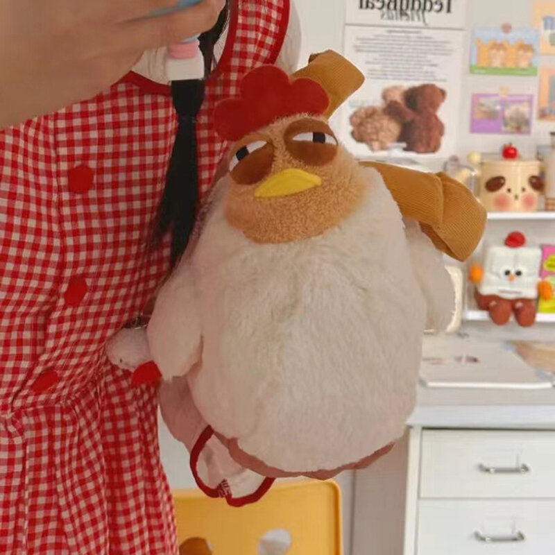 Funny Chicken Plush Bag Ugly Chicken Shape Handbag Hen Shape Sleepy Doll Handbag Satchel Purse For Girls Birthday Gifts