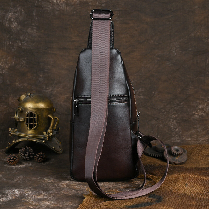 Bolsa de couro genuíno vintage para homens, bolsa de grande capacidade para atividades ao ar livre