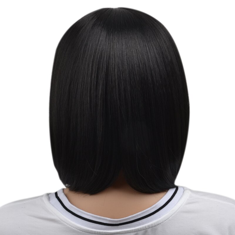 Naturalne krótkie proste Bob peruki syntetyczne włosy dla kobiet 40cm żaroodporne damskie sztuczne włosy z grzywką Mapof Beauty Short Qi Li