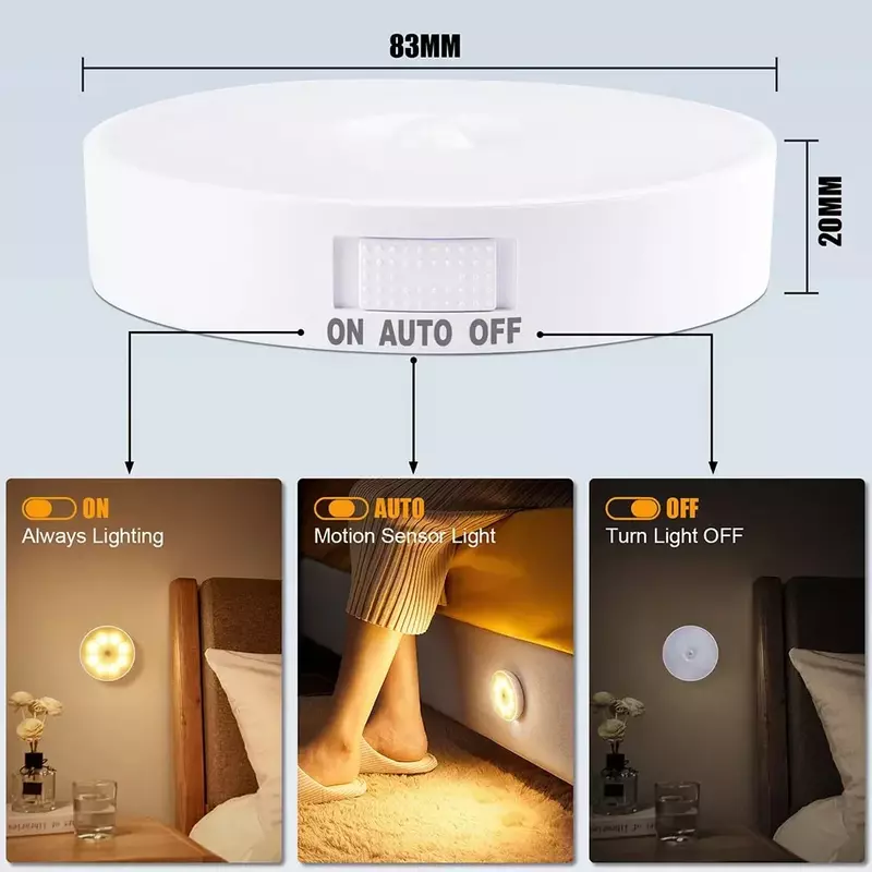 PIR Motion Sensor LED Night Light USB Rechargeable Night Lamp For Kitchen Cabinet Wardrobe Lamp Staircase Wireless Closet Light