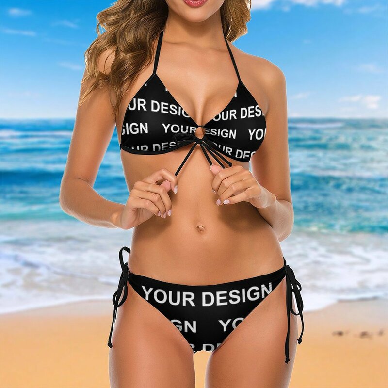 Ontwerp Aangepaste Bikini Set Sexy Custom Made Uw Afbeelding Bikini Badpak Rave Print Badmode Vrouwelijke Bikini String Beach Wear