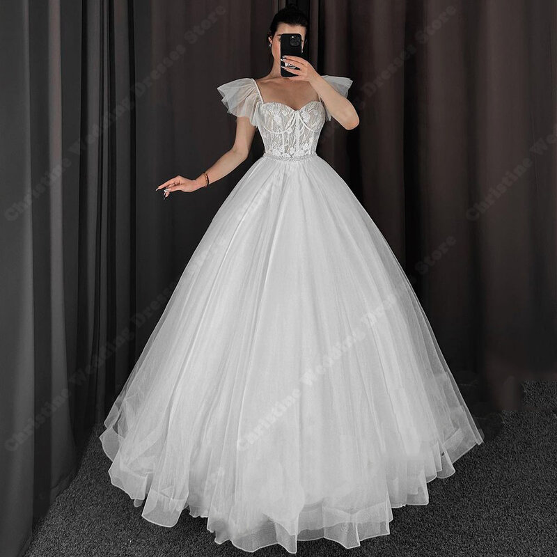 Pretty A-Line Women Wedding Dresses 2024 Lace Printing Design Bridal Gowns Sweetheart Collar Sleeveless Party Vestidos De Novias