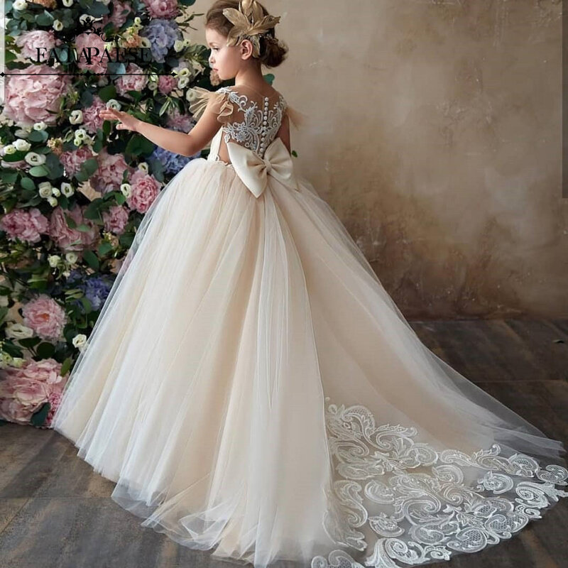 FATAPAESE цветочные платья для девочек пушистое бальное платье принцессы без рукавов кружевные тюлевые вечерние платья для гостей свадьбы для детей