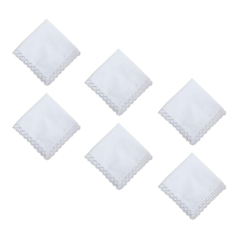 6Pcs White Lace Handkerchiefs Classic Soft 9.65 inch Small Pure Cotton White Hankies for Wedding Gift DIY Dyeing Handmade Crafts