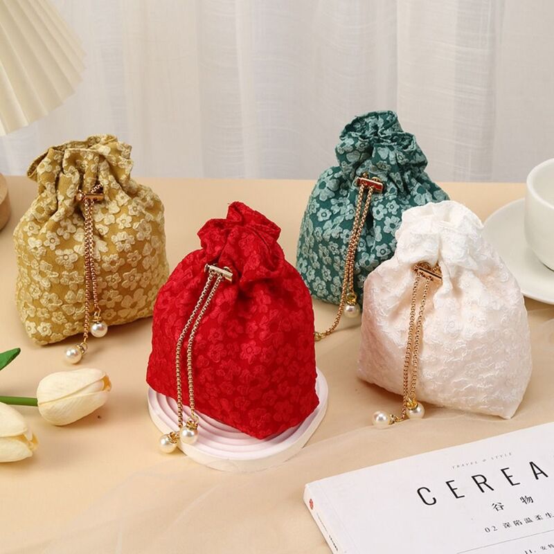 Сумка на шнурке с жемчужинами и цветами, модная свадебная сумка-мешок на цепочке в Корейском стиле, кошелек для монет, сумка для хранения, подарочная упаковка, женская